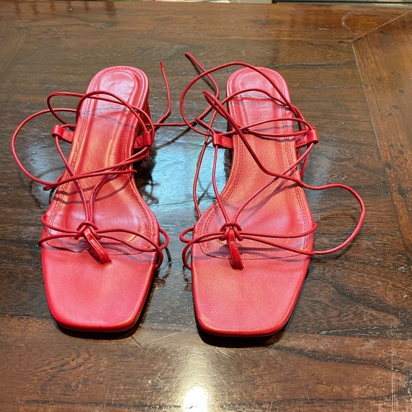 Zara red lace up sandals.